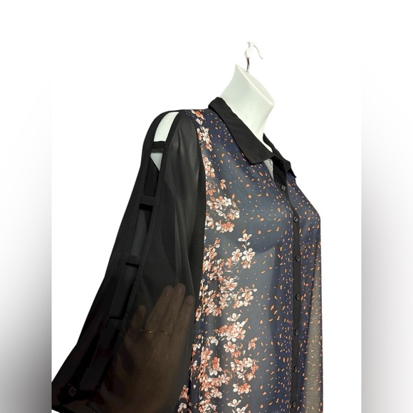 Penningtons, Plus Size Long Sheer Floral Tunic, 2X, Black, Navy, White, Peach - Picture 7 of 10